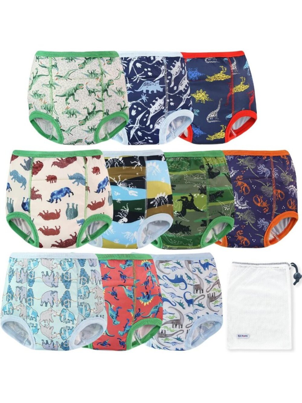 10 Packs High Waist Reusable Dinosaur Potty Training Underwear for Boys 3T-4T